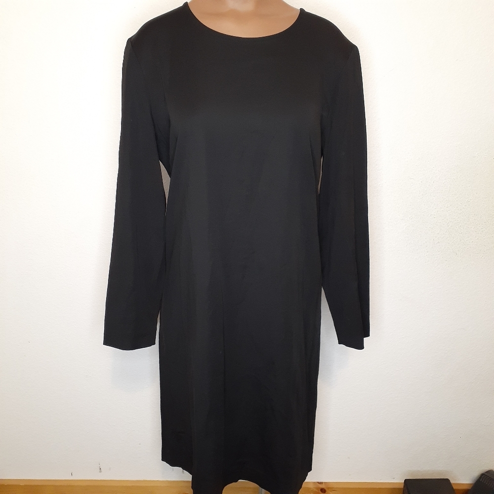 Theory Black Landain Slit Back Keyhole Wool Blend Dress Sz 8 - Picture 2 of 7